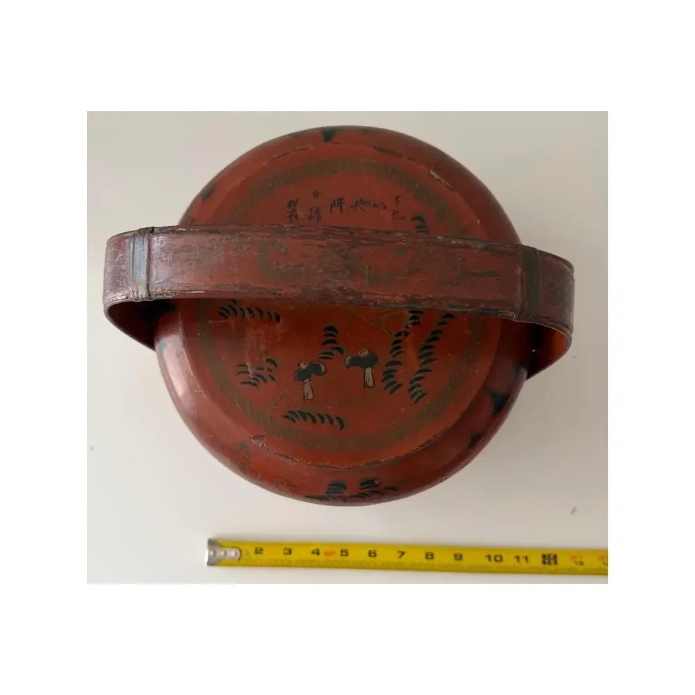 Vintage Traditional Chinese Asian Wedding Wooden Handled Basket Signed